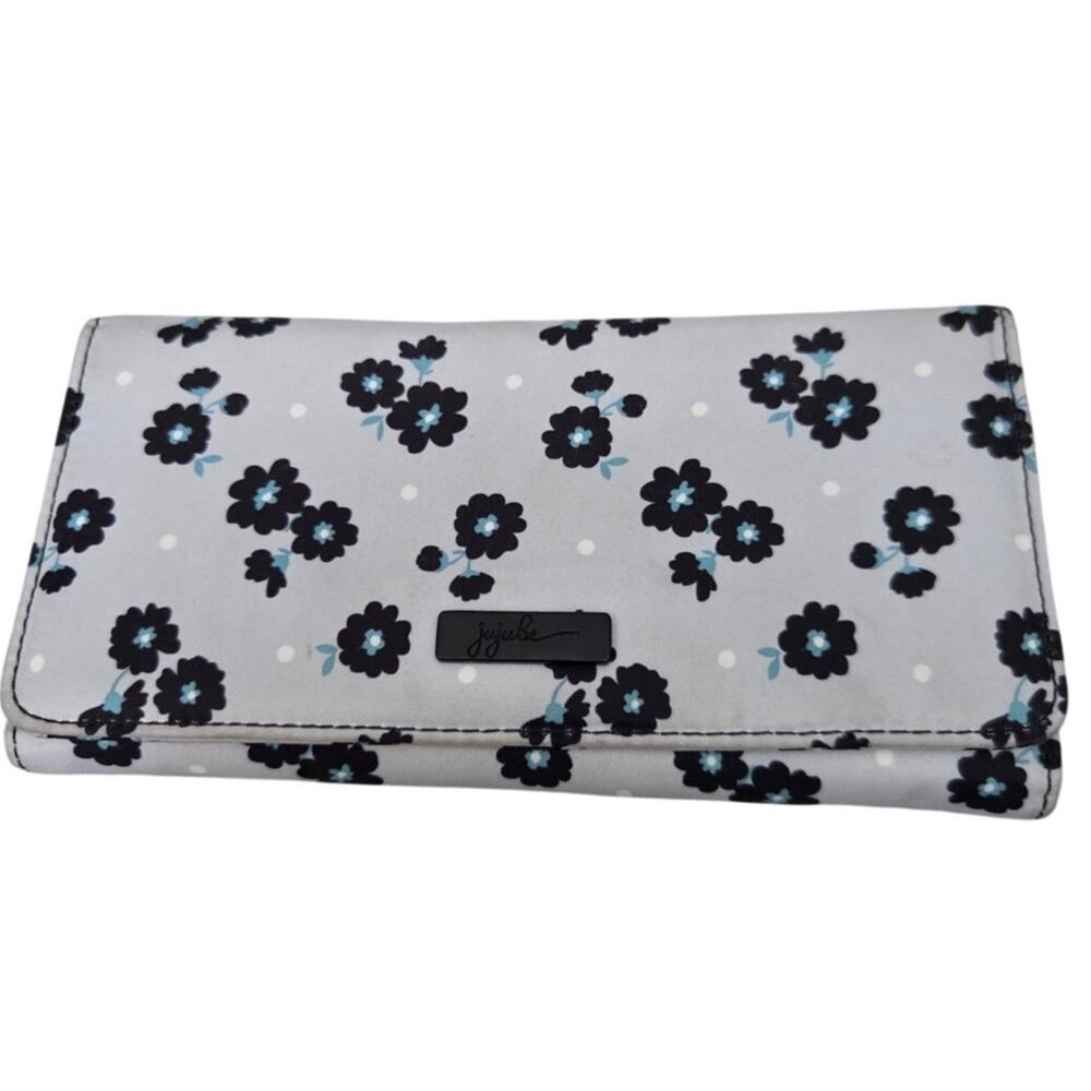 JuJuBe Gray Blue Flower WALLET Black Credit Card Money Pouch